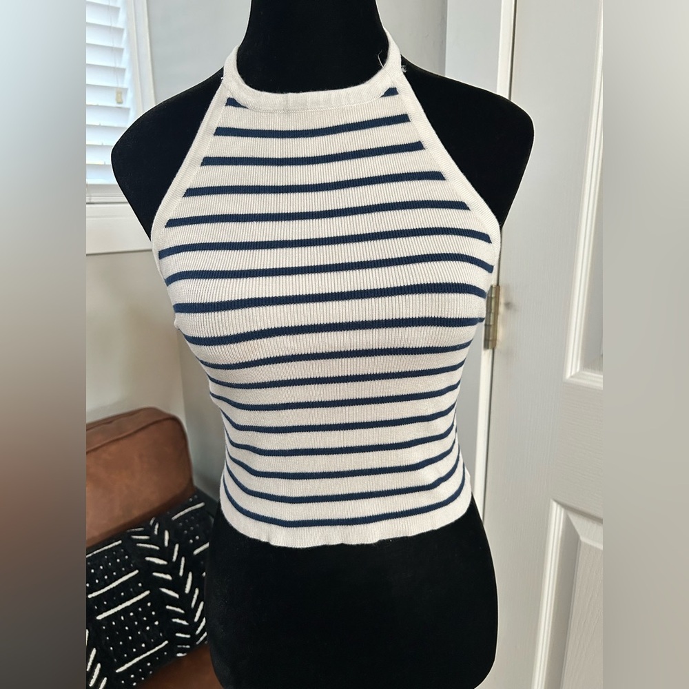 Forever 21 Navy and White Striped Halter Top